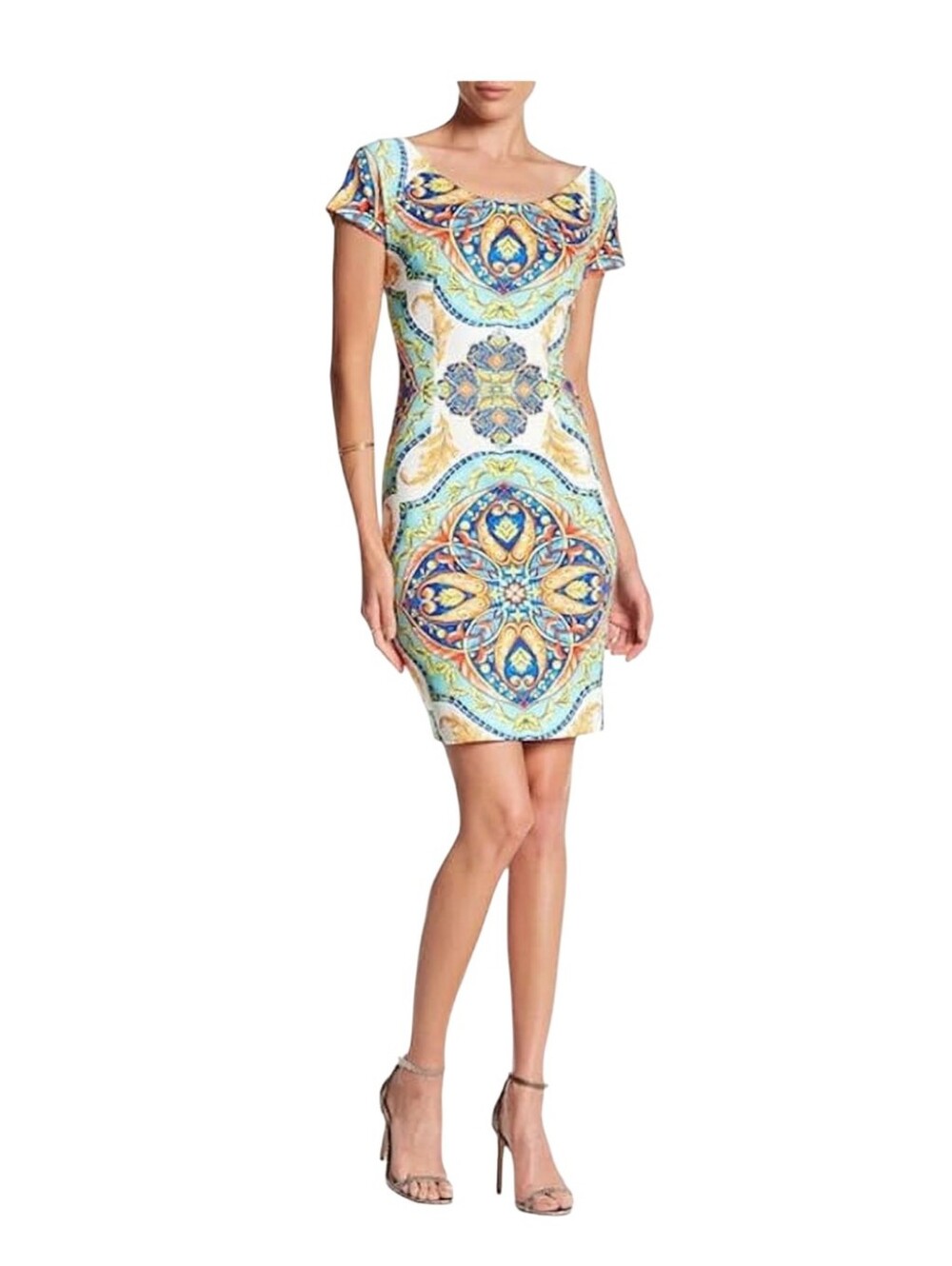 Alexia Admor Size 6 Multicolor Geometric Sheath Dress Cap Sleeve Scoop Neck NWT